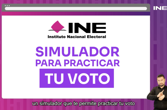 Pantalla de sitio de internet con la leyenda, INE presenta el simulador para practicar el voto